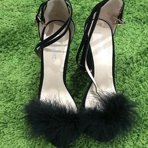 Public desire black fur heels